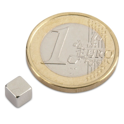 Cubo magnético 5,0 x 5,0 x 5,0 mm N42 níquel - sujeta 1,5 kg