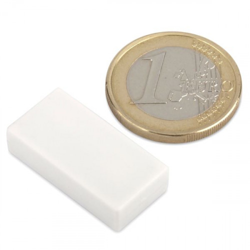 Imán de neodimio 25,4 x 12,7 x 6,3 mm con funda de plástico - blanco - sujeta 3,8 kg