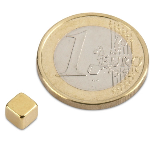 Cubo magnético 5,0 x 5,0 x 5,0 mm N42 oro - sujeta 1,5 kg