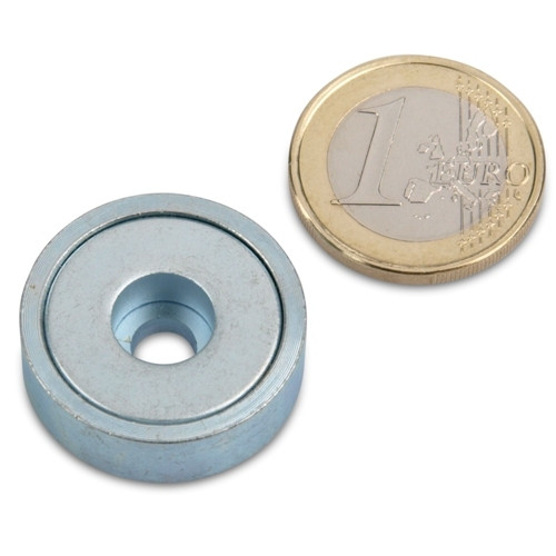 Pinza plana magnética de neodimio Ø 25,0 x 8,0 mm con taladro - sujeta 14 kg