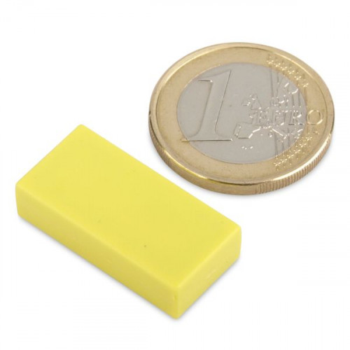 Imán de neodimio 25,4 x 12,7 x 6,3 mm con funda de plástico - amarillo - sujeta 3,8 kg
