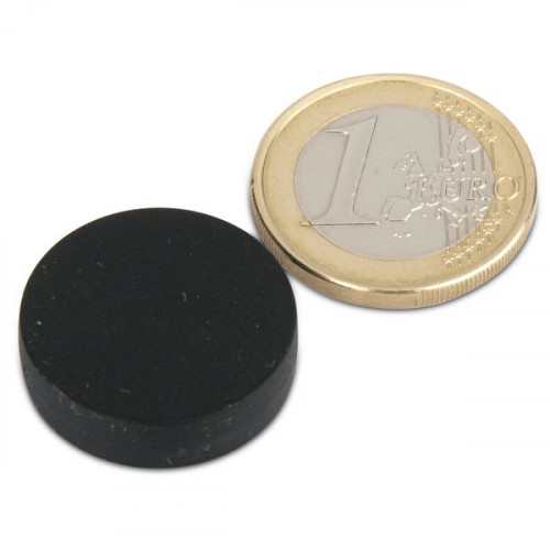Imán de neodimio Ø 22,0 x 6,0 mm recubierto de plástico - negro - sujeta 4,1 kg