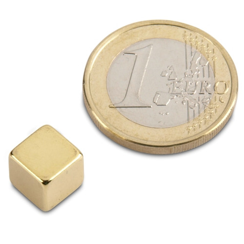 Cubo magnético 8,0 x 8,0 x 8,0 mm N45 oro - sujeta 4,5 kg