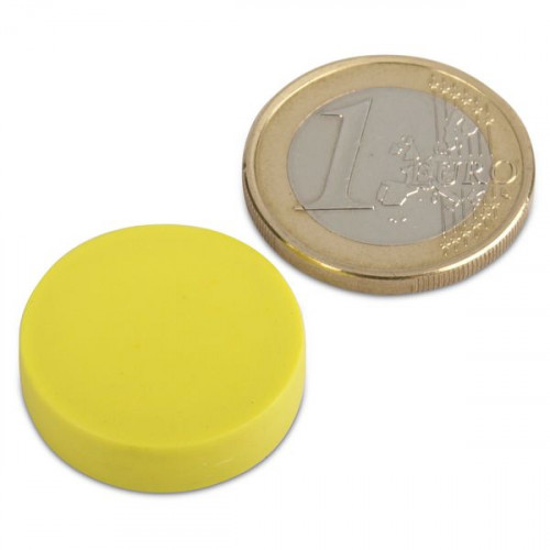 Imán de neodimio Ø 22,0 x 6,0 mm recubierto de plástico - amarillo - sujeta 4,1 kg