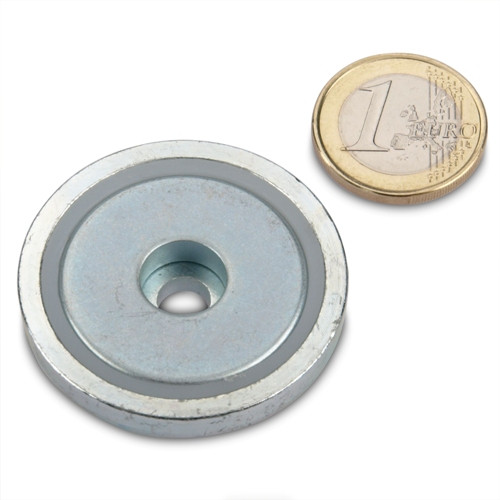 Pinza plana magnética de neodimio Ø 42,0 x 9,0 mm con taladro - sujeta 32 kg
